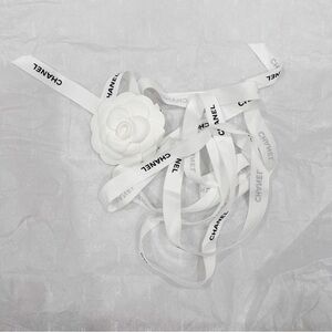 Chanel ribbon w camelia flower w chanel wrapping paper